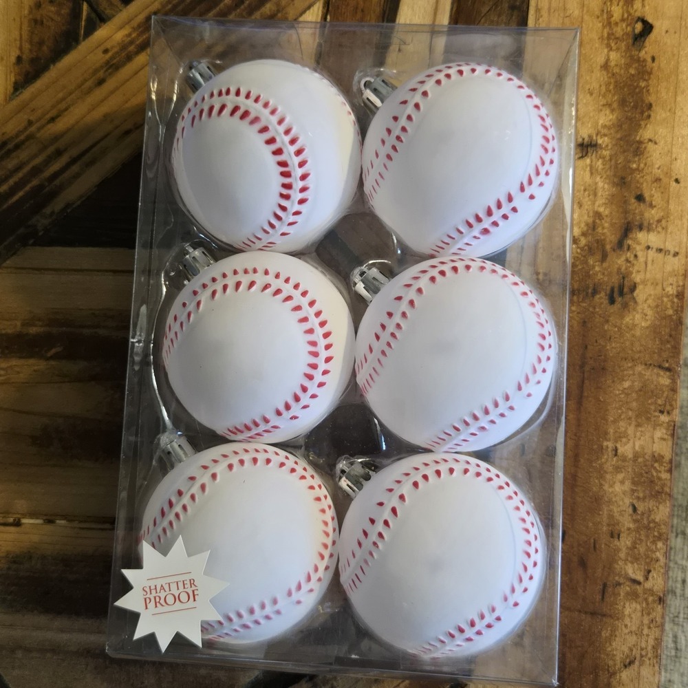 Baseball Christmas Tree Ornaments Set of 6 Shatterproof Plastic Sports Decor